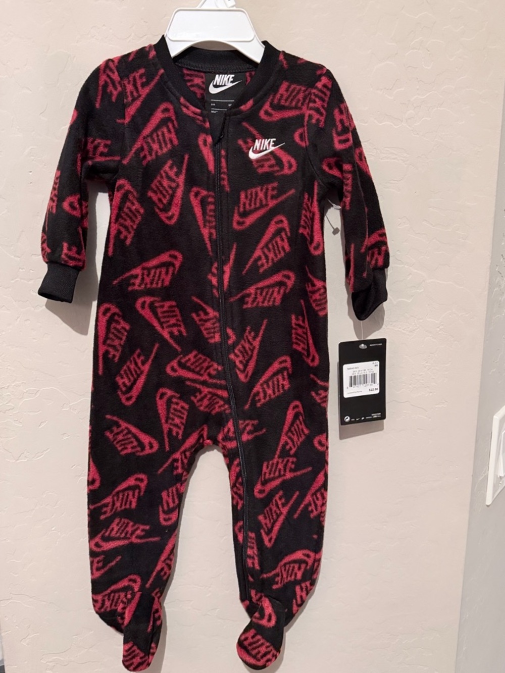 Nike Black & Red Fleece Footed One-Piece for baby size 9months